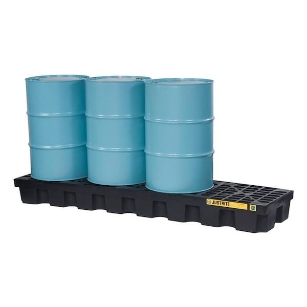Justrite 4 Drum Plastic Pallet, In-line, With Drain, Black - 28633 28633 - main